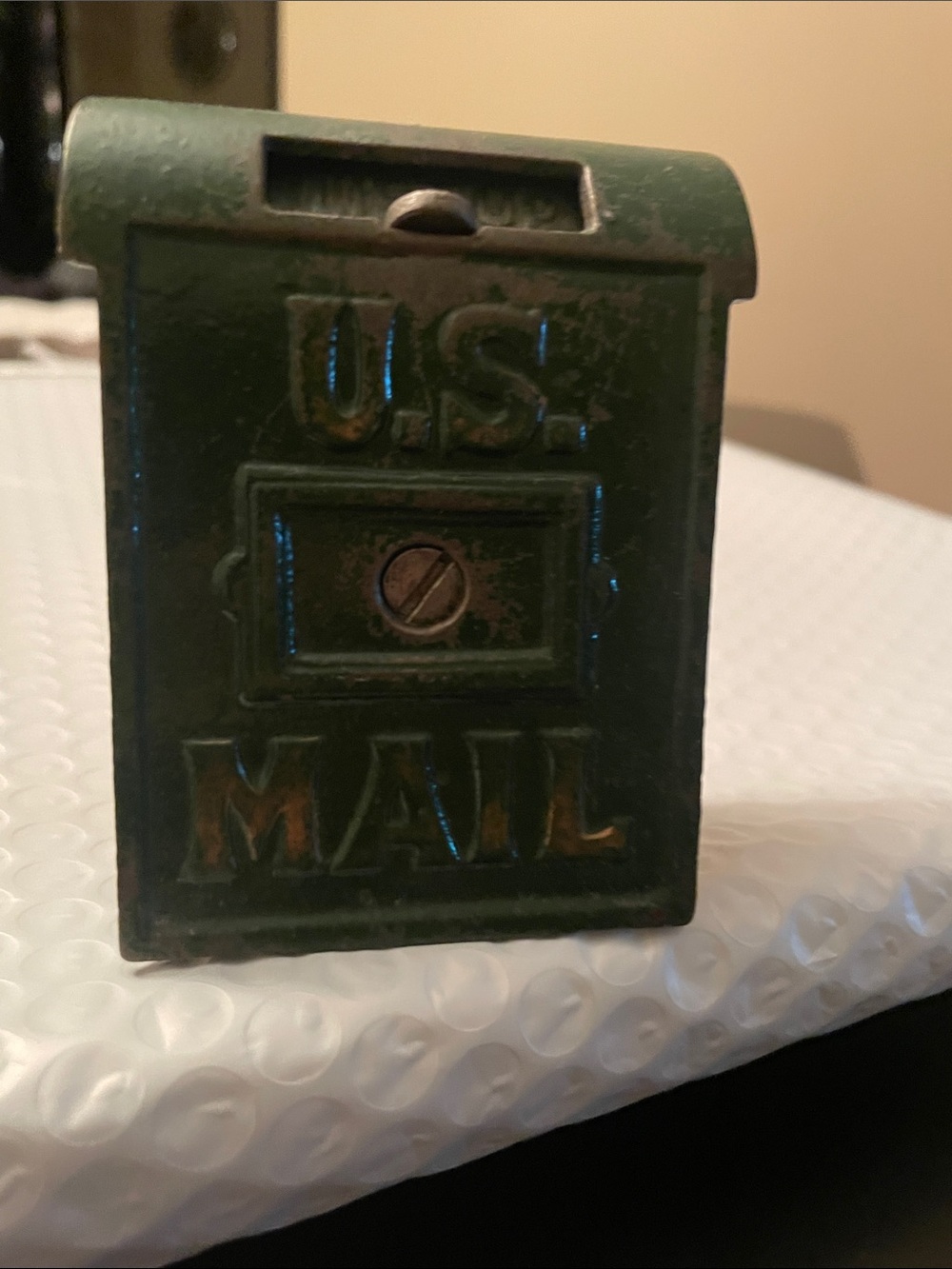 Vintage Green Cast Iron Bank US Mail Postbox